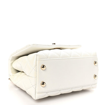 Iridescent Caviar Quilted Extra Mini Coco Handle Flap White