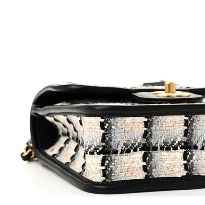 Tweed Calfskin School Memory Mini Top Handle Flap Ecru Grey Beige Black
