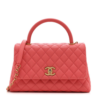 Caviar Quilted Small Coco Handle Flap Pink