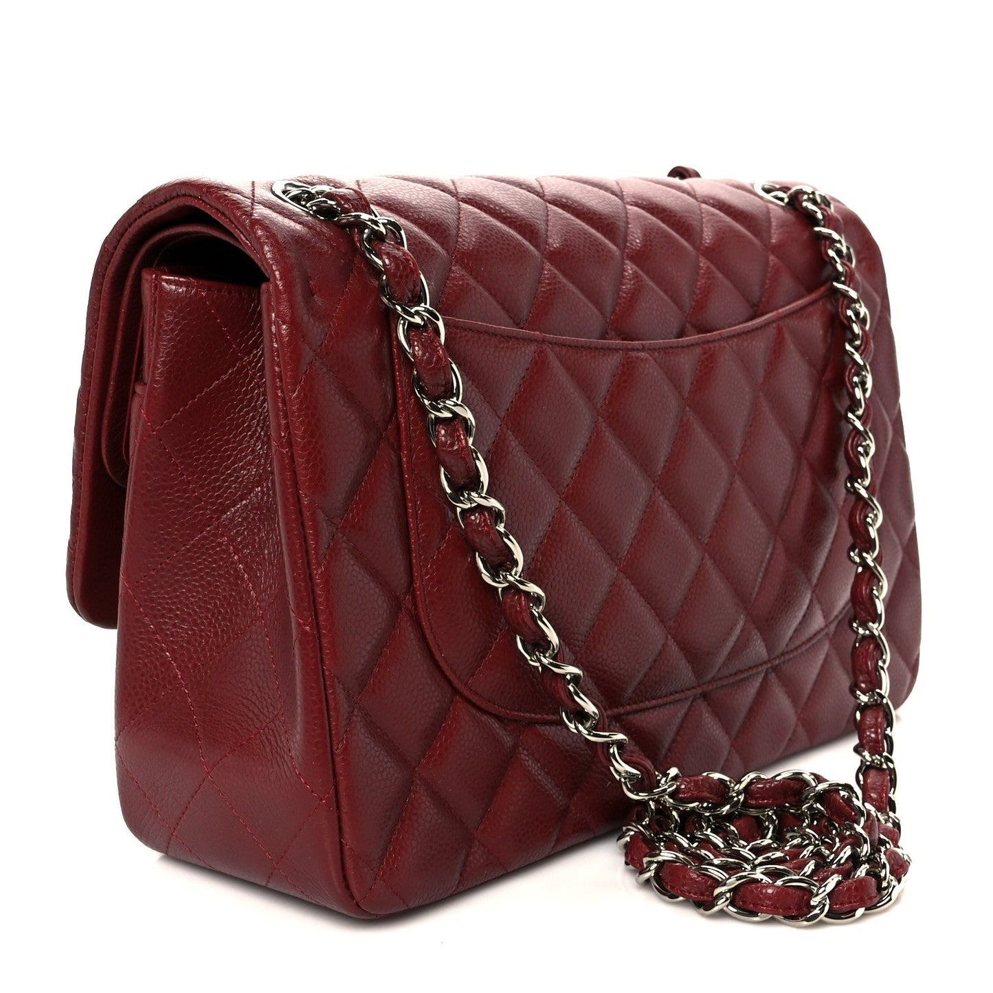 Caviar Quilted Jumbo Double Flap Dark Red