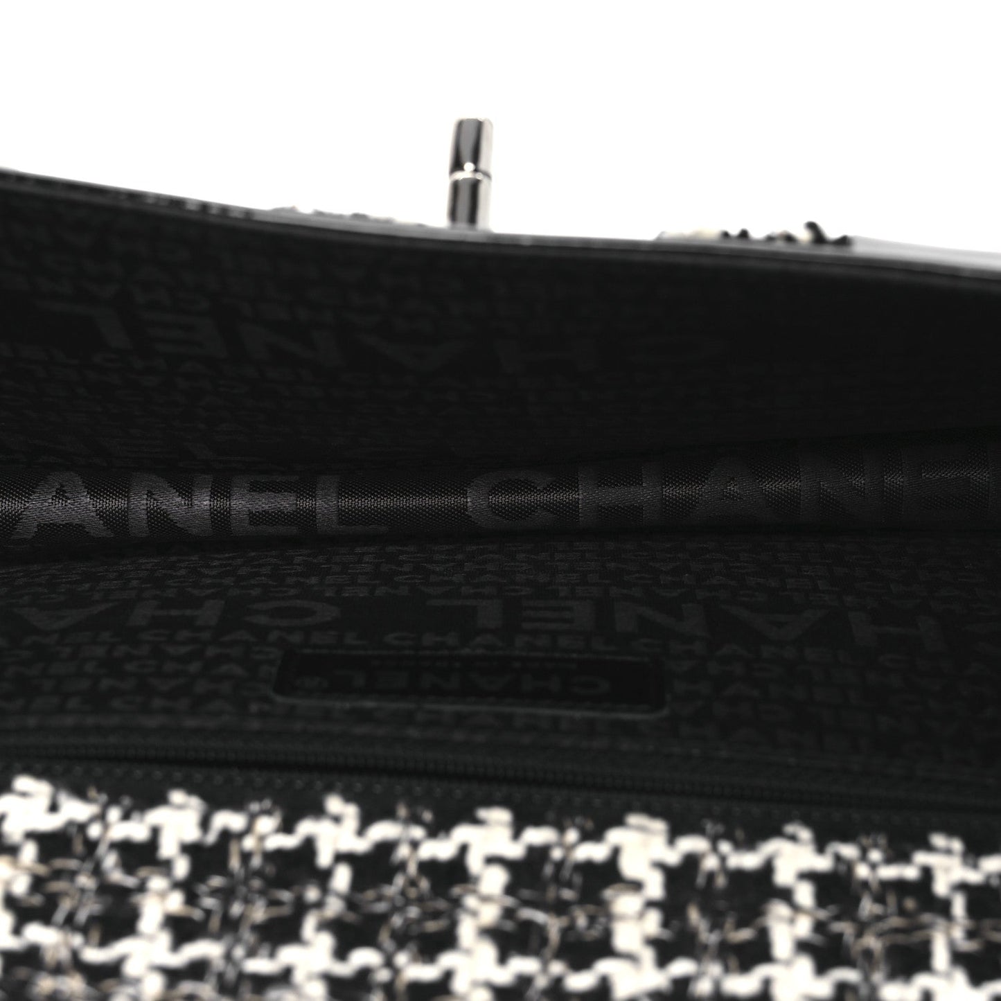 Tweed Patent Quilted Rectangular Flap Black White