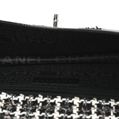 Tweed Patent Quilted Rectangular Flap Black White