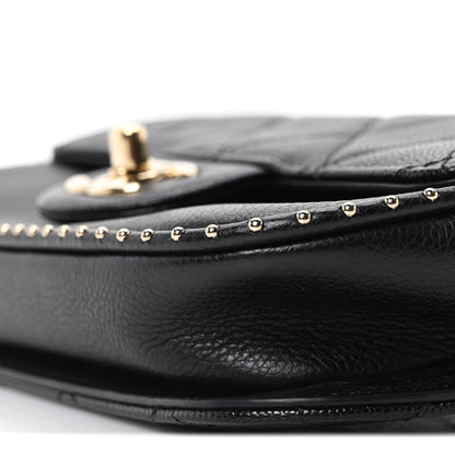 Caviar Quilted Studded Flap Waist Bag Black