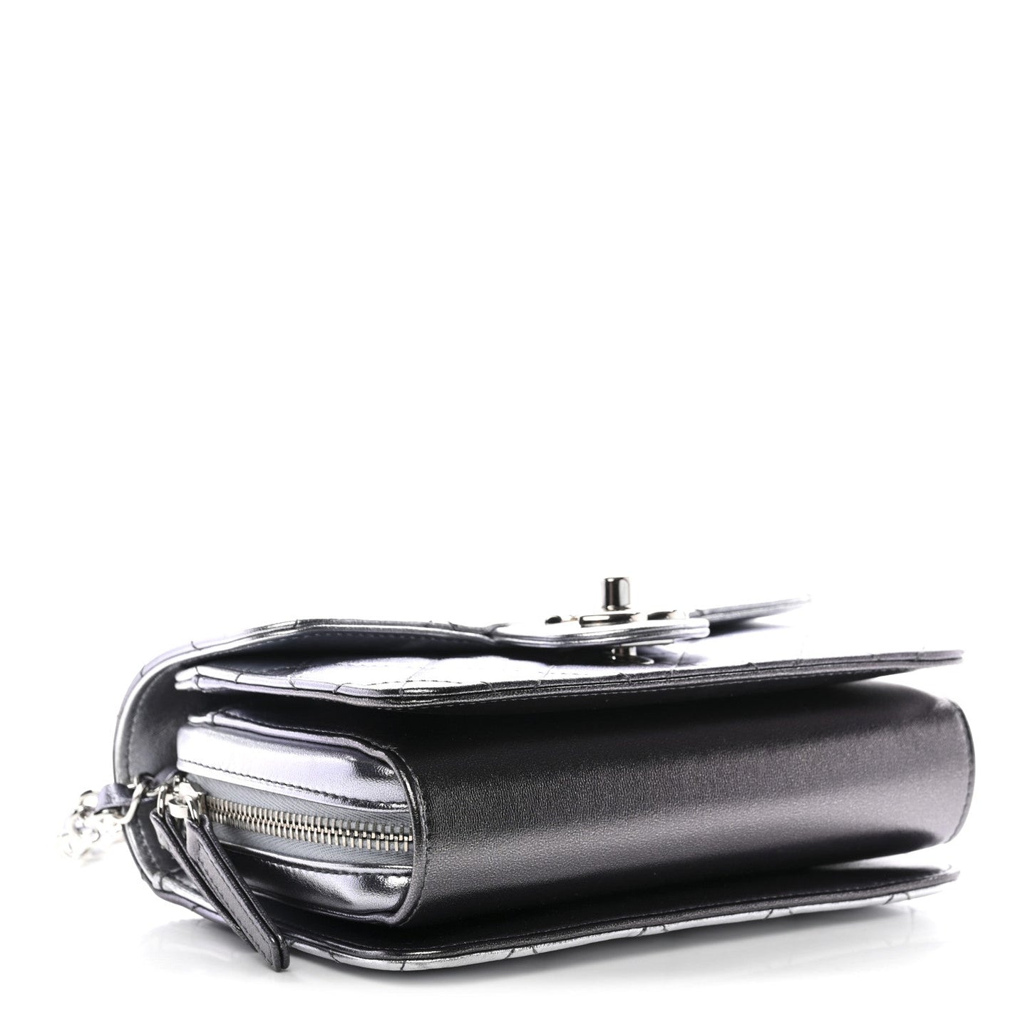 Metallic Lambskin Like A Wallet Flap Silvery Black