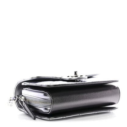 Metallic Lambskin Like A Wallet Flap Silvery Black