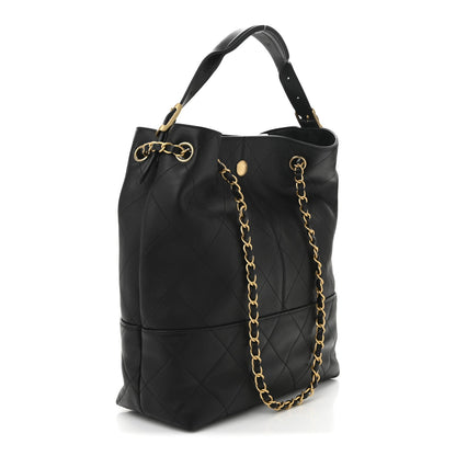 Calfskin Stitched Hobo Black