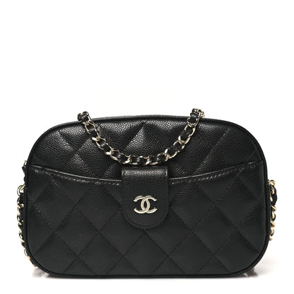 Caviar Quilted Chain Camera Bag Black