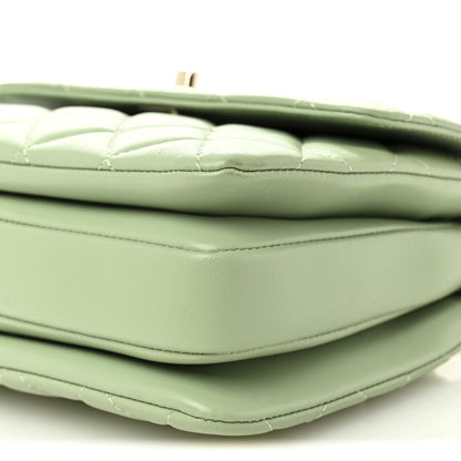 Lambskin Lacquered Quilted Mini Trendy CC Dual Handle Flap Bag Light Green