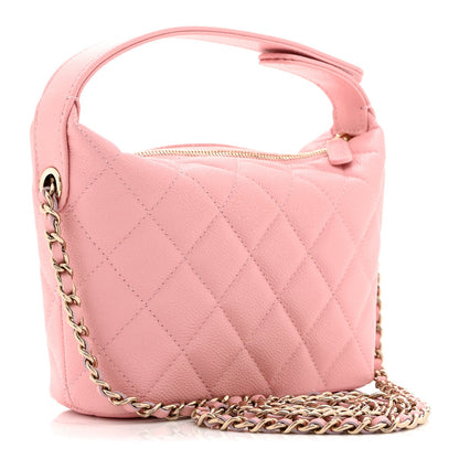 Caviar Quilted Hobo Clutch With Chain Pink