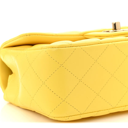 Lambskin Quilted Mini Rectangular Flap Yellow