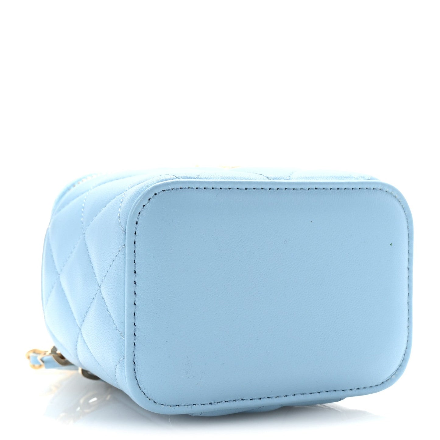 Lambskin Quilted Pearl Crush Mini Vanity Case With Chain Light Blue