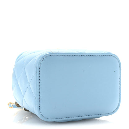 Lambskin Quilted Pearl Crush Mini Vanity Case With Chain Light Blue