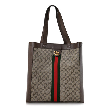 GG Supreme Monogram Web Large Ophidia Vertical Shopping Tote Brown