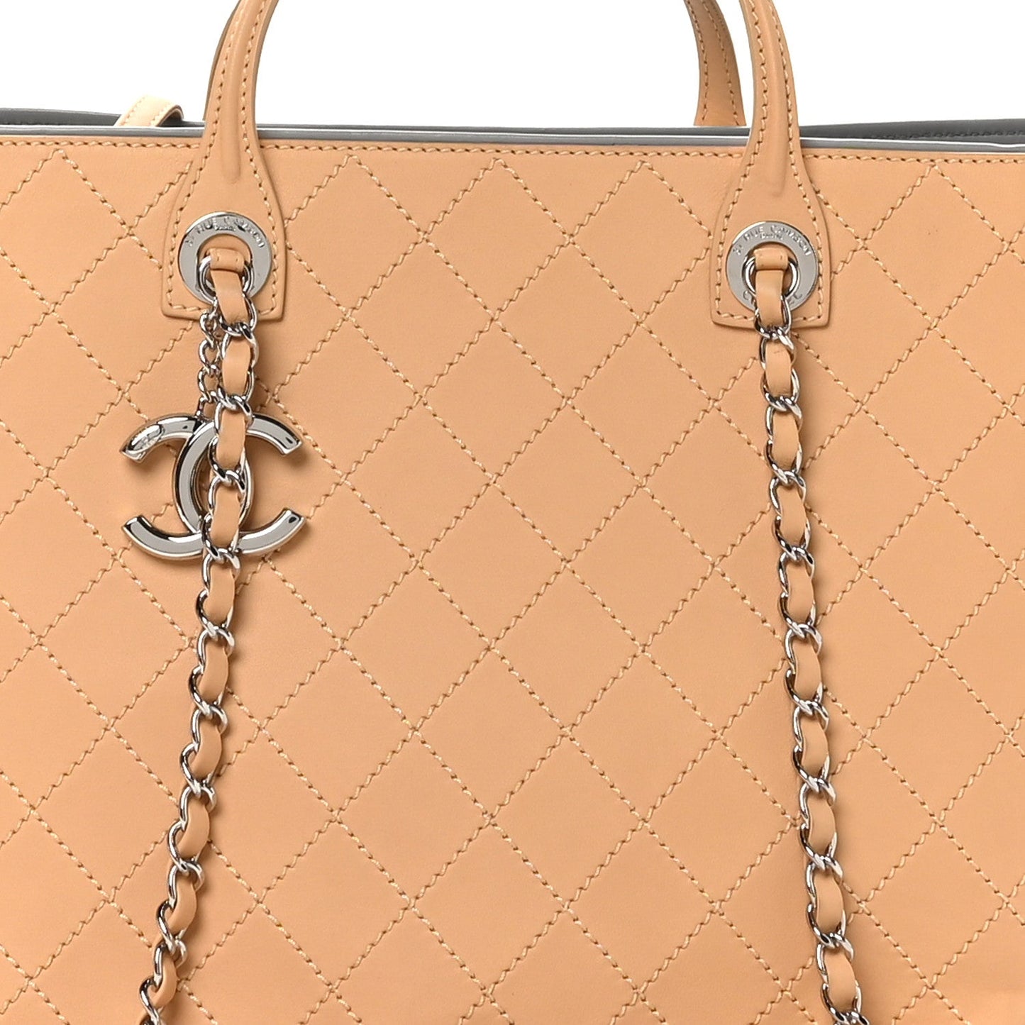 Calfskin Stitched Medium Shopping Tote Beige