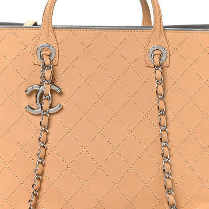 Calfskin Stitched Medium Shopping Tote Beige