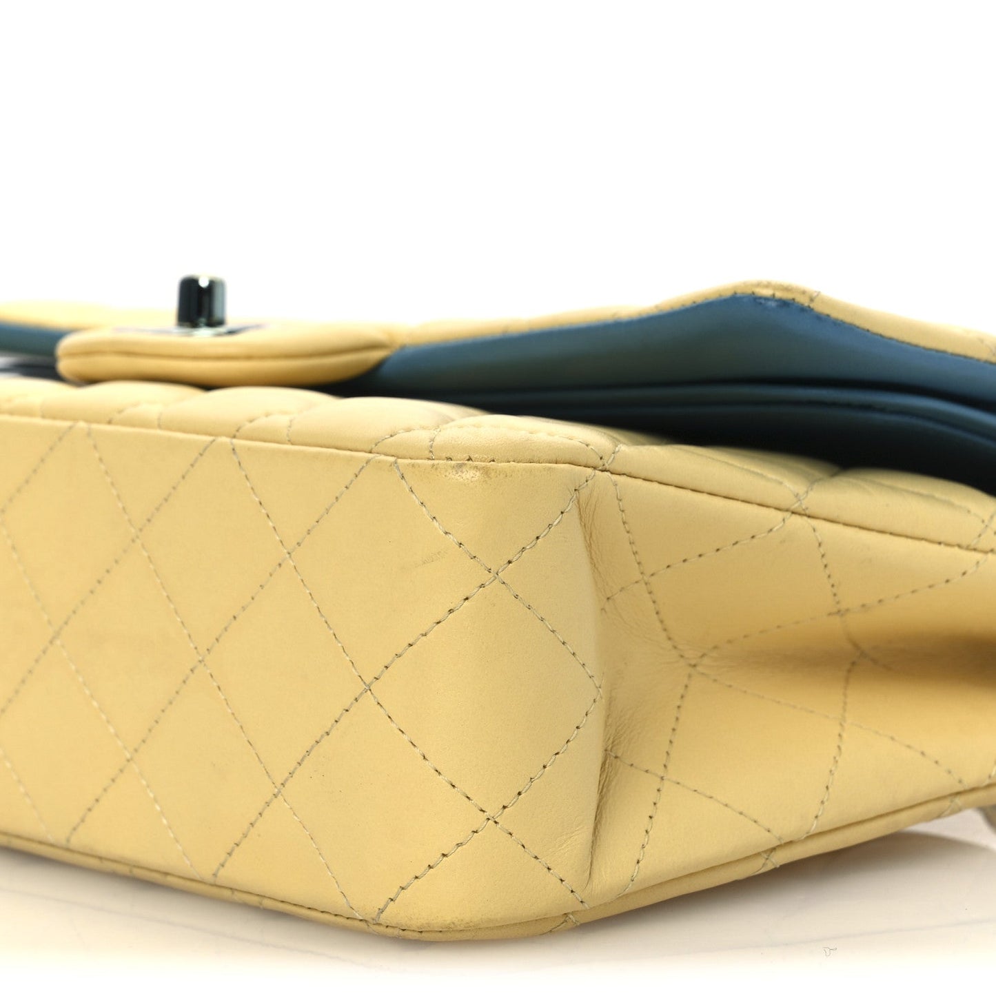 Lambskin Quilted Medium Double Flap Yellow Blue