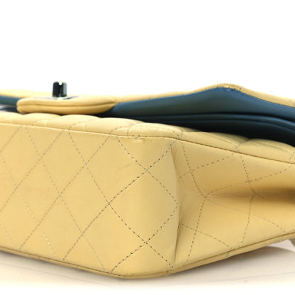 Lambskin Quilted Medium Double Flap Yellow Blue