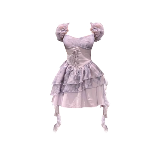 2025 summer new style sweet ink splicing gradient waist strap purple puff sleeve princess dress R0057