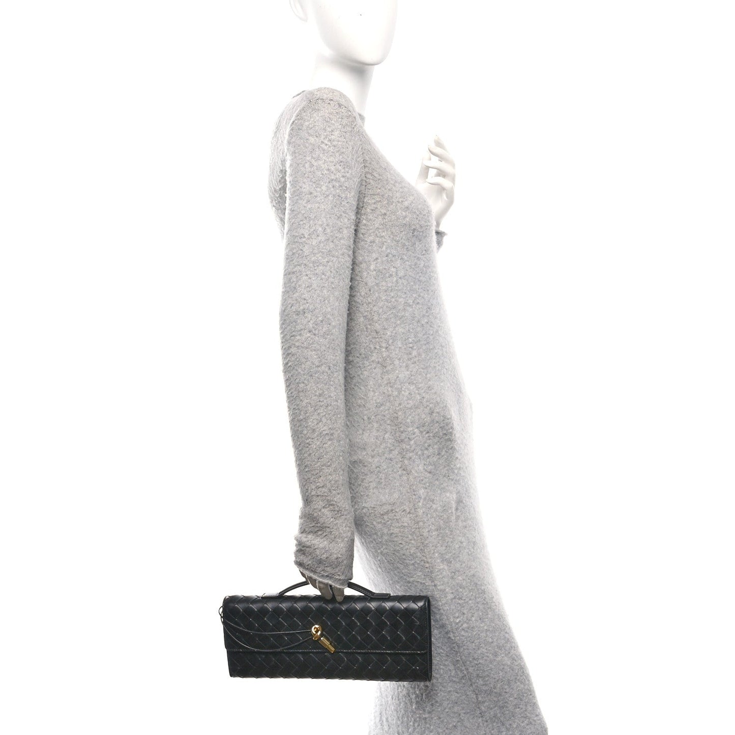Nappa Intrecciato Long Andiamo Top Handle Clutch Black