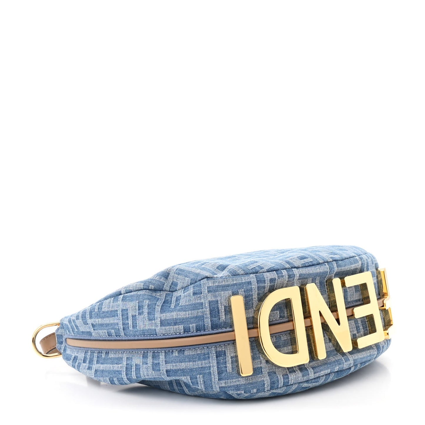 Denim Vitello Grace Mirror Logo Small Fendigraphy Hobo Bag Denim Sand