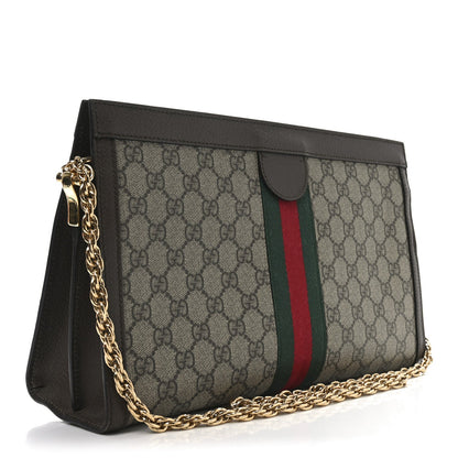 GG Supreme Monogram Web Medium Ophidia Chain Shoulder Bag Brown