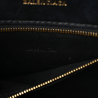 Shiny Calfskin Crocodile Embossed Small Hourglass Top Handle Bag Black