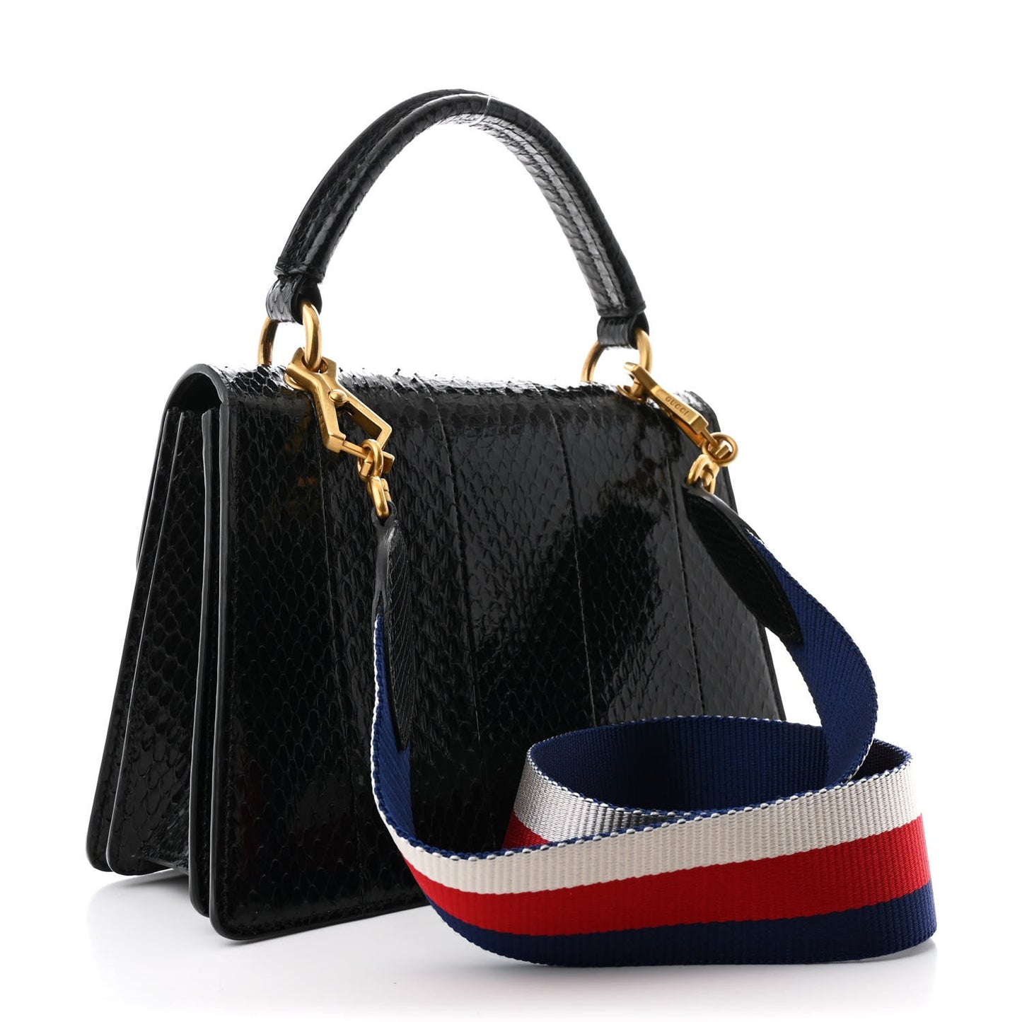 Snakeskin Sylvie Web Small Queen Margaret Top Handle Bag Black