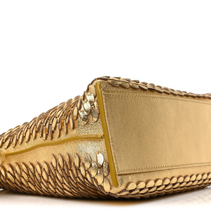 Metallic Laminated Lambskin Medium Scale Flamenco Knot Clutch Gold
