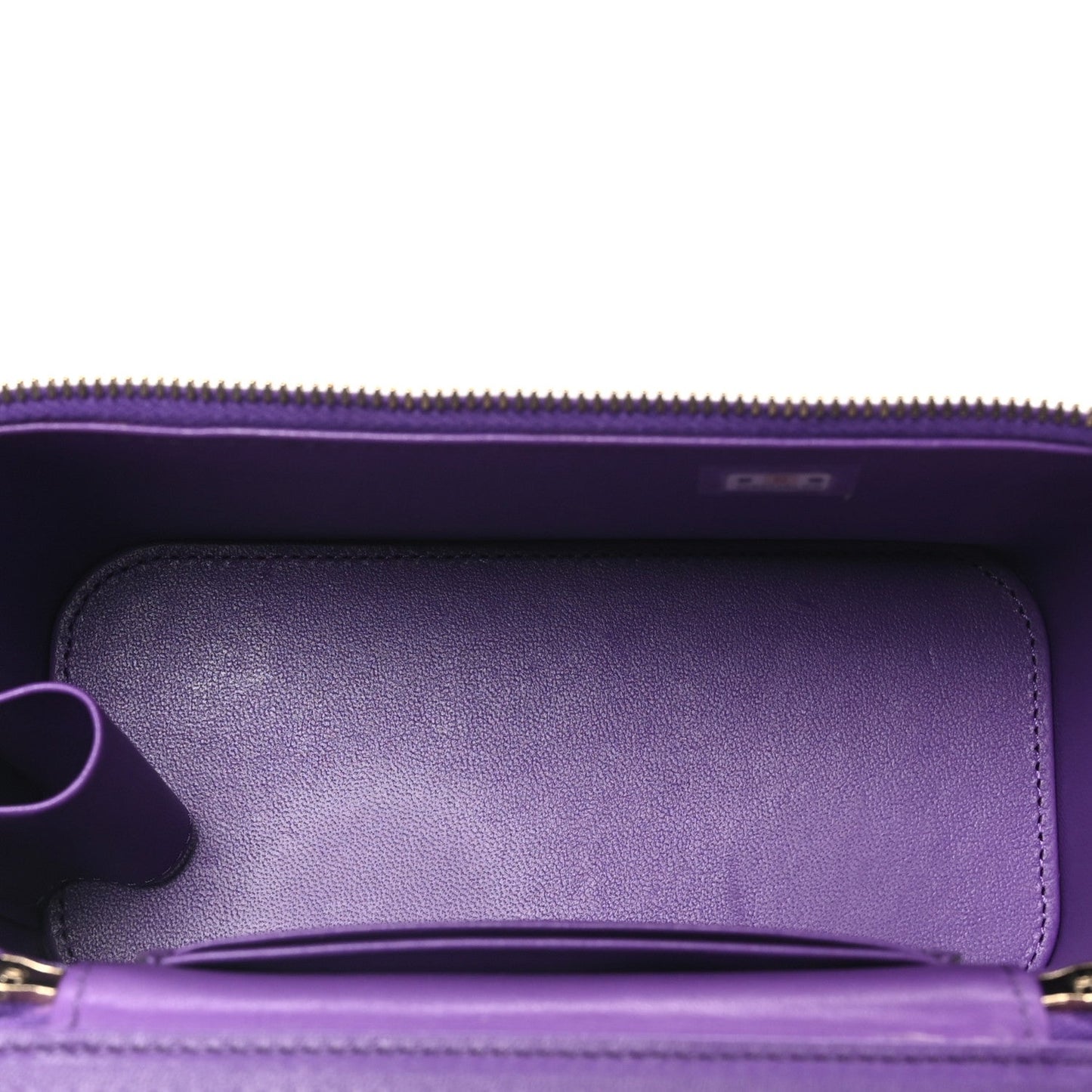 Lambskin Quilted Small Top Handle Vanity Case With Chain Purple