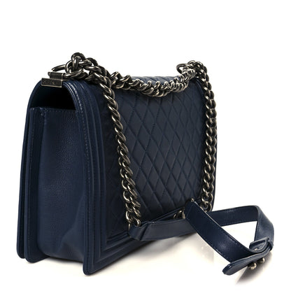 Calfskin Quilted New Medium Boy Flap Dark Blue
