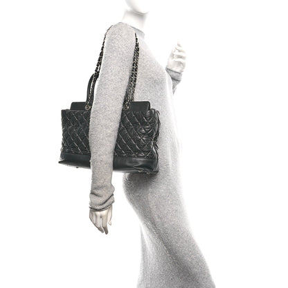 Aged Calfskin Quilted Be CC Tote Black