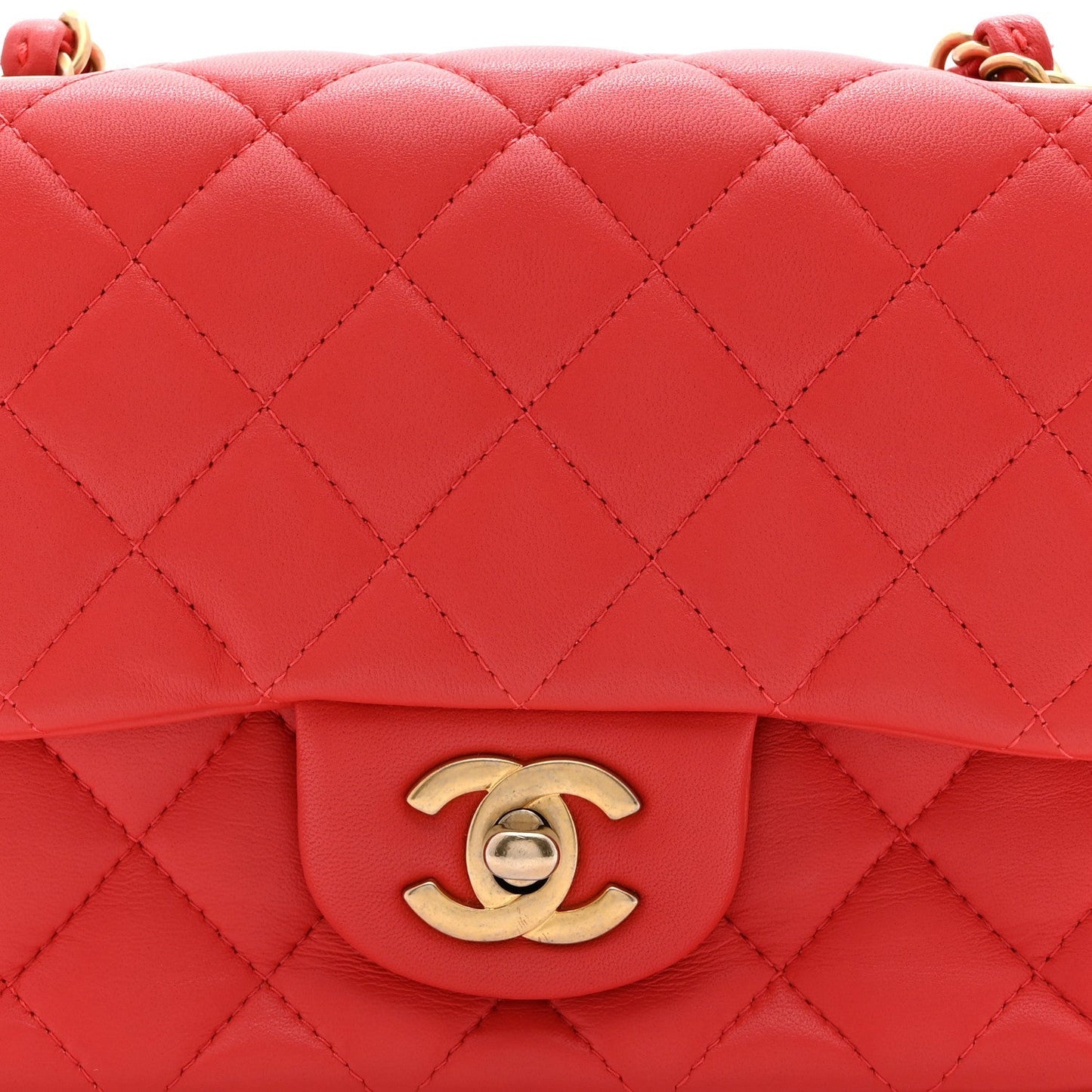Lambskin Quilted Mini Square Flap Red