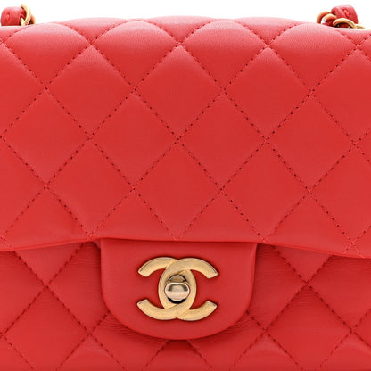 Lambskin Quilted Mini Square Flap Red