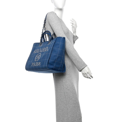 Cotton Medium Deauville Tote Blue White