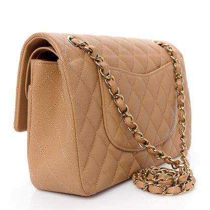 Caviar Quilted Medium Double Flap Dark Beige