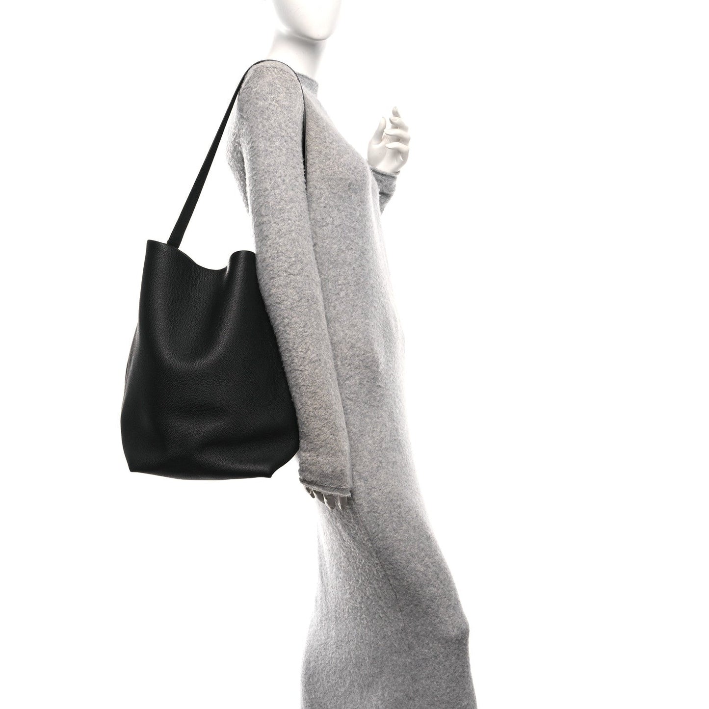 Grained Calfskin Medium N/S Hook Tote Black