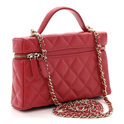Caviar Quilted Top Handle Slim Vanity With Chain Red