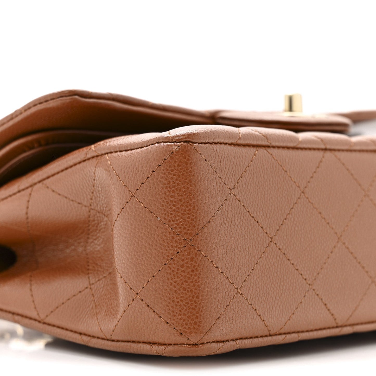 Caviar Quilted Small Double Flap Light Brown
