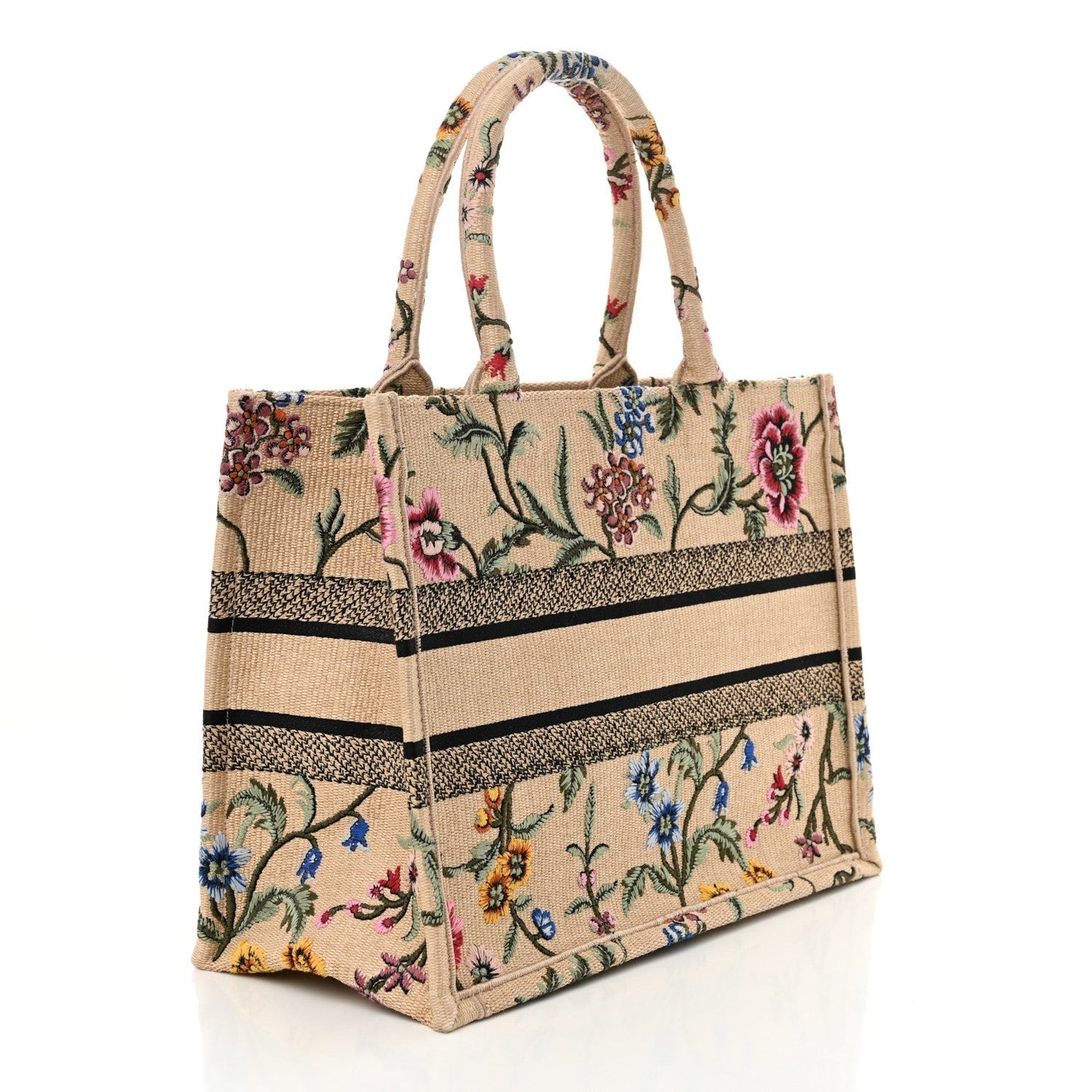 Raffia Embroidered Petites Fleurs Medium Book Tote Natural