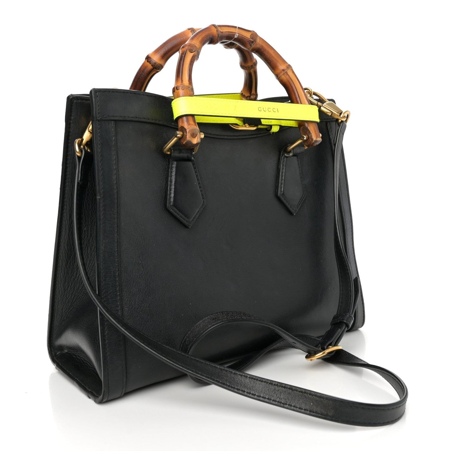 Calfskin Small Diana Tote Bag Black Yellow Fluo