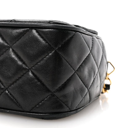 Lambskin Quilted Tassel Camera Case Black