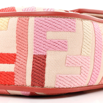 Canvas Vitello King FF Embroidered Baguette Rosa Quarzo Bloody Mary Multicolor