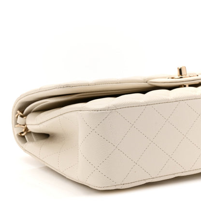 Caviar Quilted Medium Double Flap White