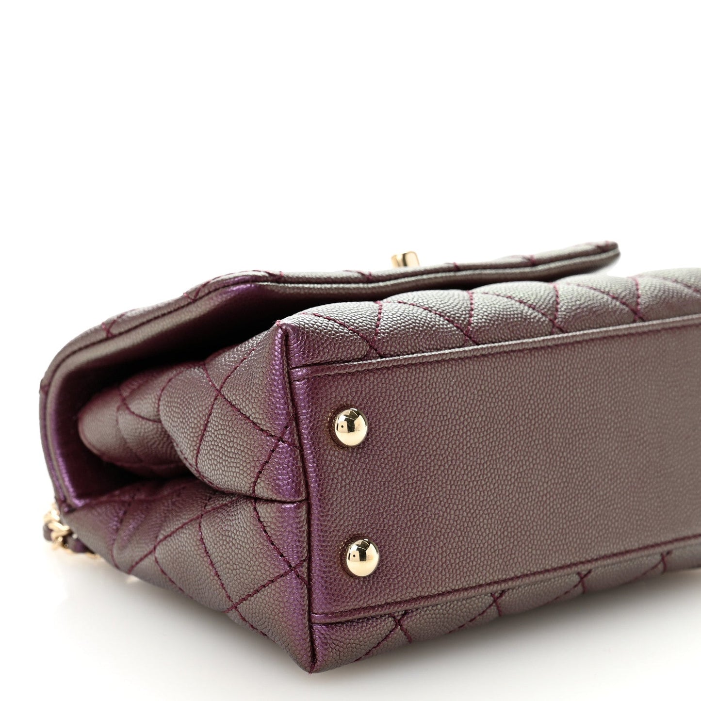 Iridescent Caviar Quilted Extra Mini Coco Handle Flap Purple
