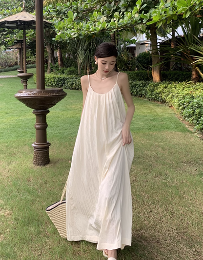 Beach vacation dress travel wear loose backless long suspender dress R0197