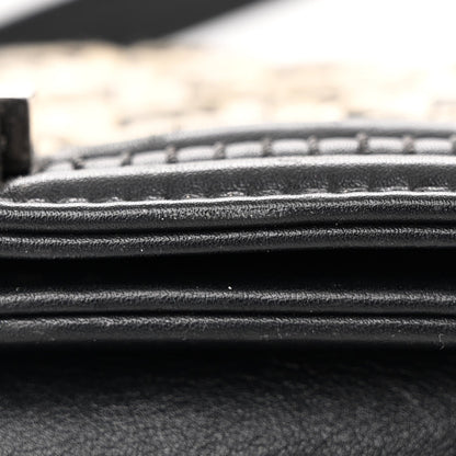 Calfskin Woven Small Boy Flap Black White