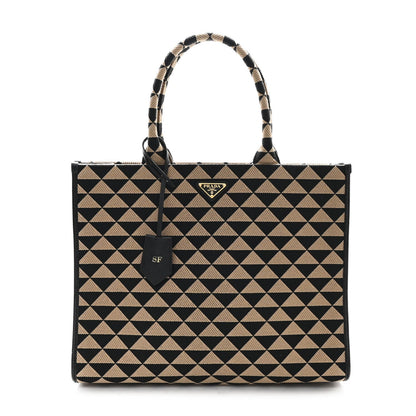 Jacquard Saffiano Triangolo Symbole Embroidered Large Tote Black Corda