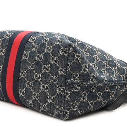 Denim GG Monogram Web Small Giglio Tote Blue White