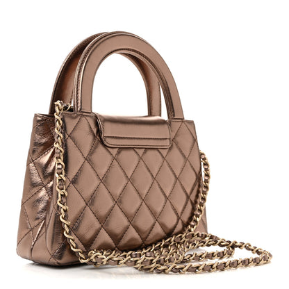 Metallic Aged Calfskin Quilted Nano Kelly Shopper Light Brown
