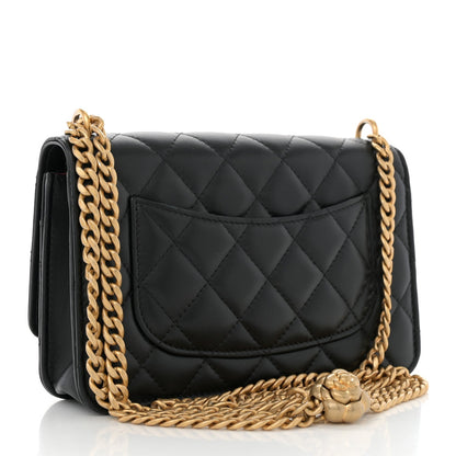 Lambskin Quilted Sweet Camellia Wallet On Chain WOC Black